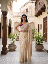 MIMOSA Half White Mysore Silk crepe Saree — Saree drape and lower body