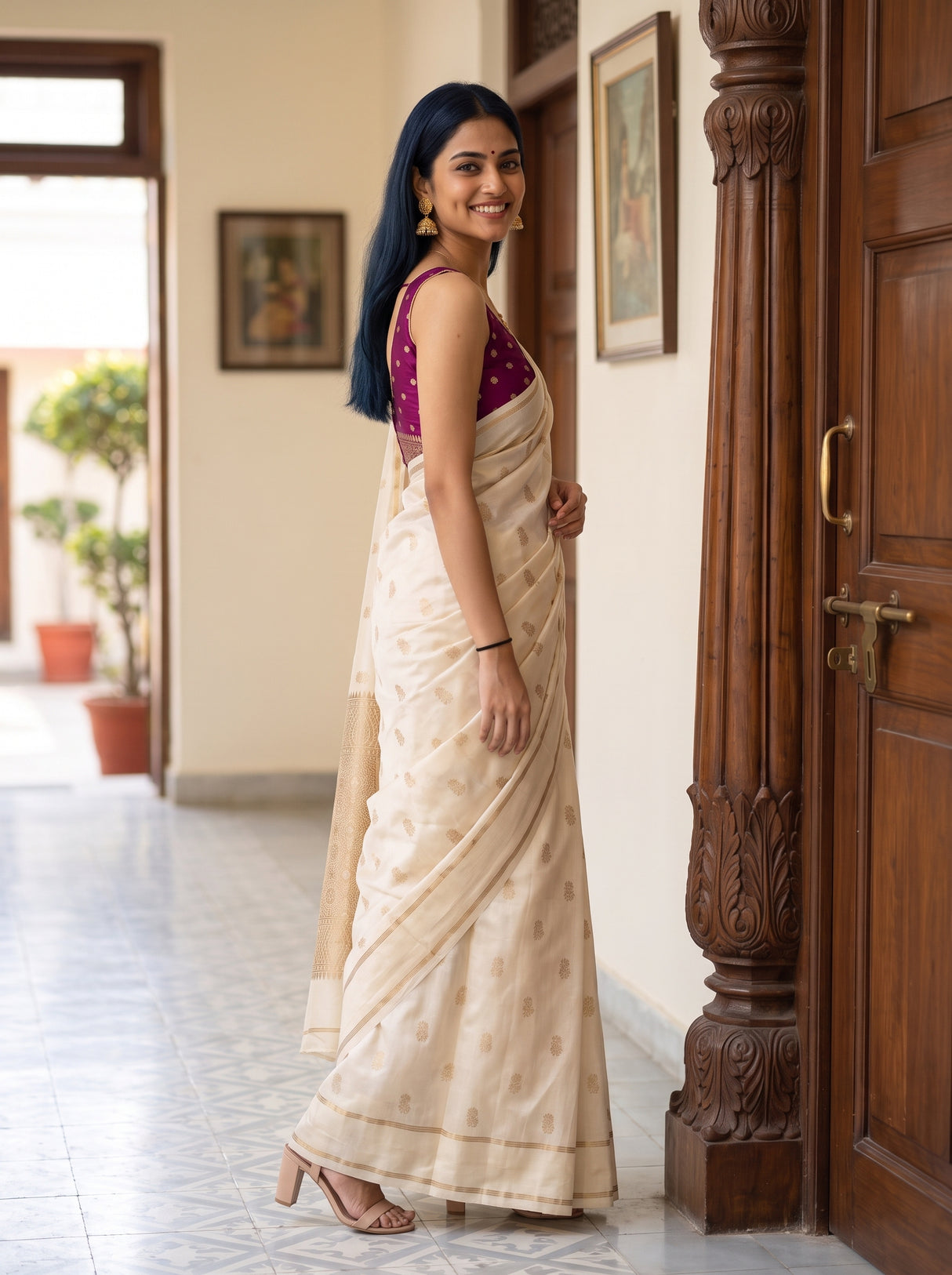MIMOSA Half White Saree Saree — pose 5 styling detail