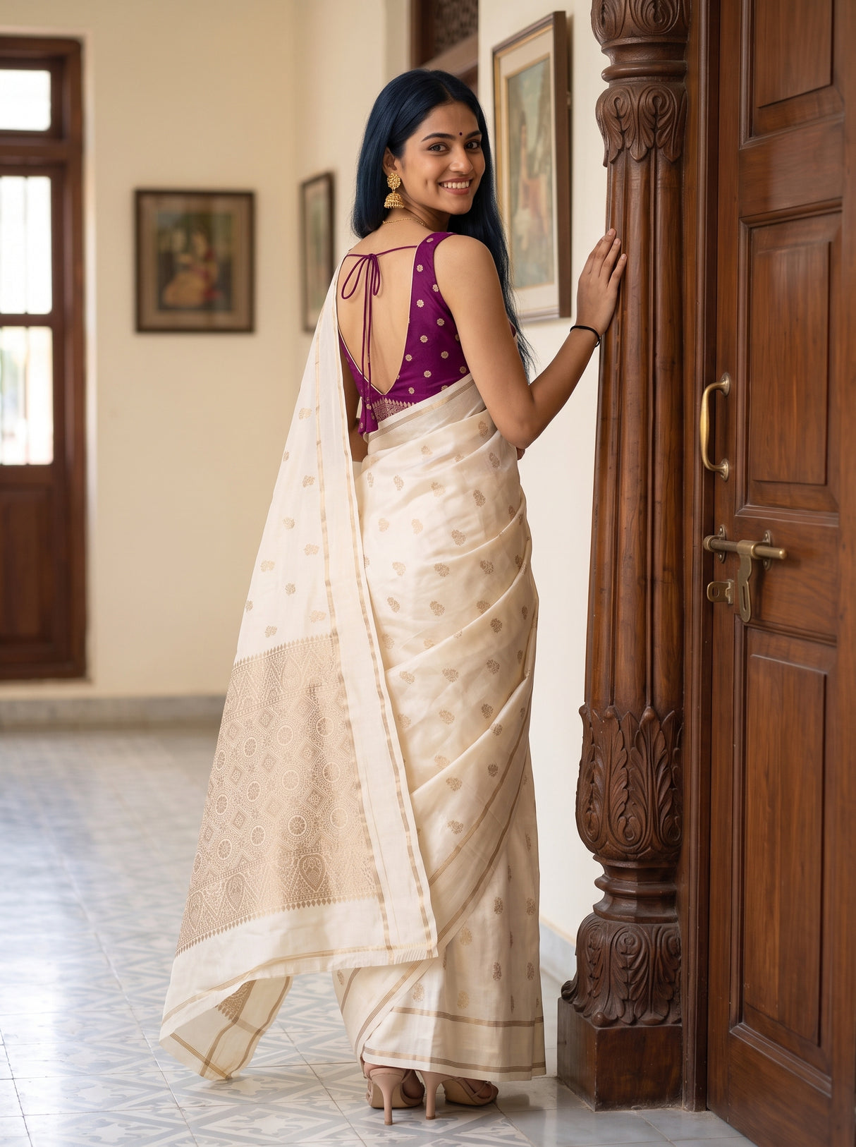MIMOSA Half White Saree Saree — pose 7 styling detail