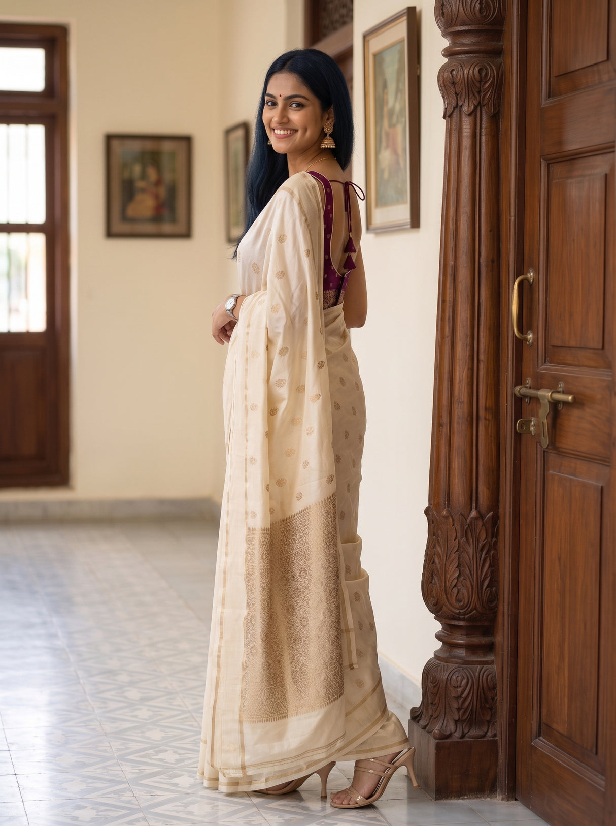 MIMOSA Half White Saree Saree — pose 9 styling detail