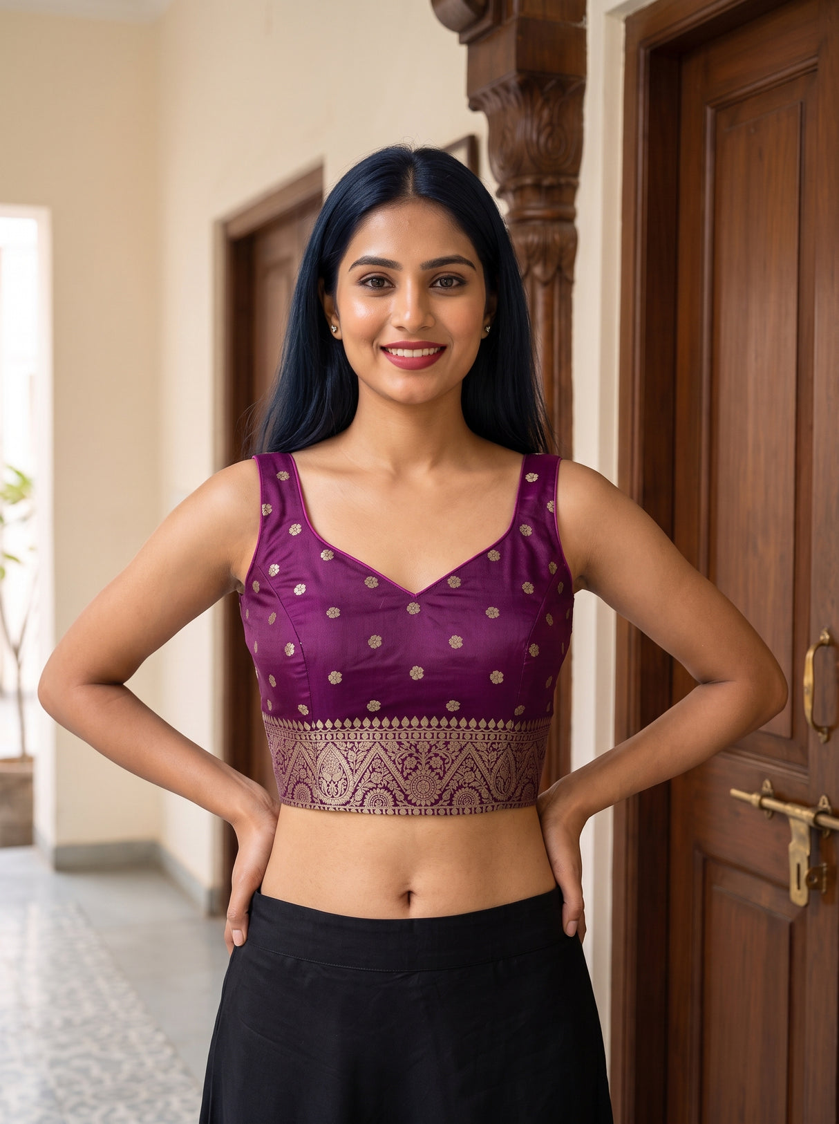 MIMOSA Navy Saree Saree — blouse close-up