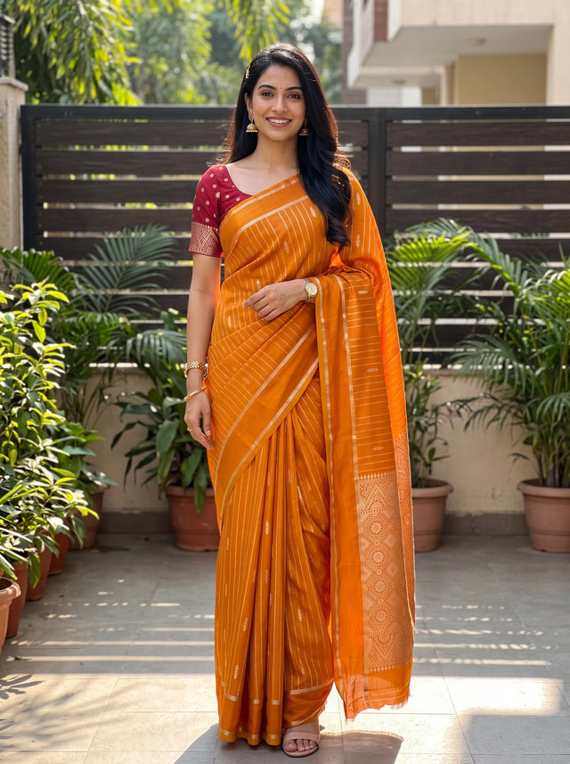 MIMOSA Mustard Saree Saree — front view on mannequin