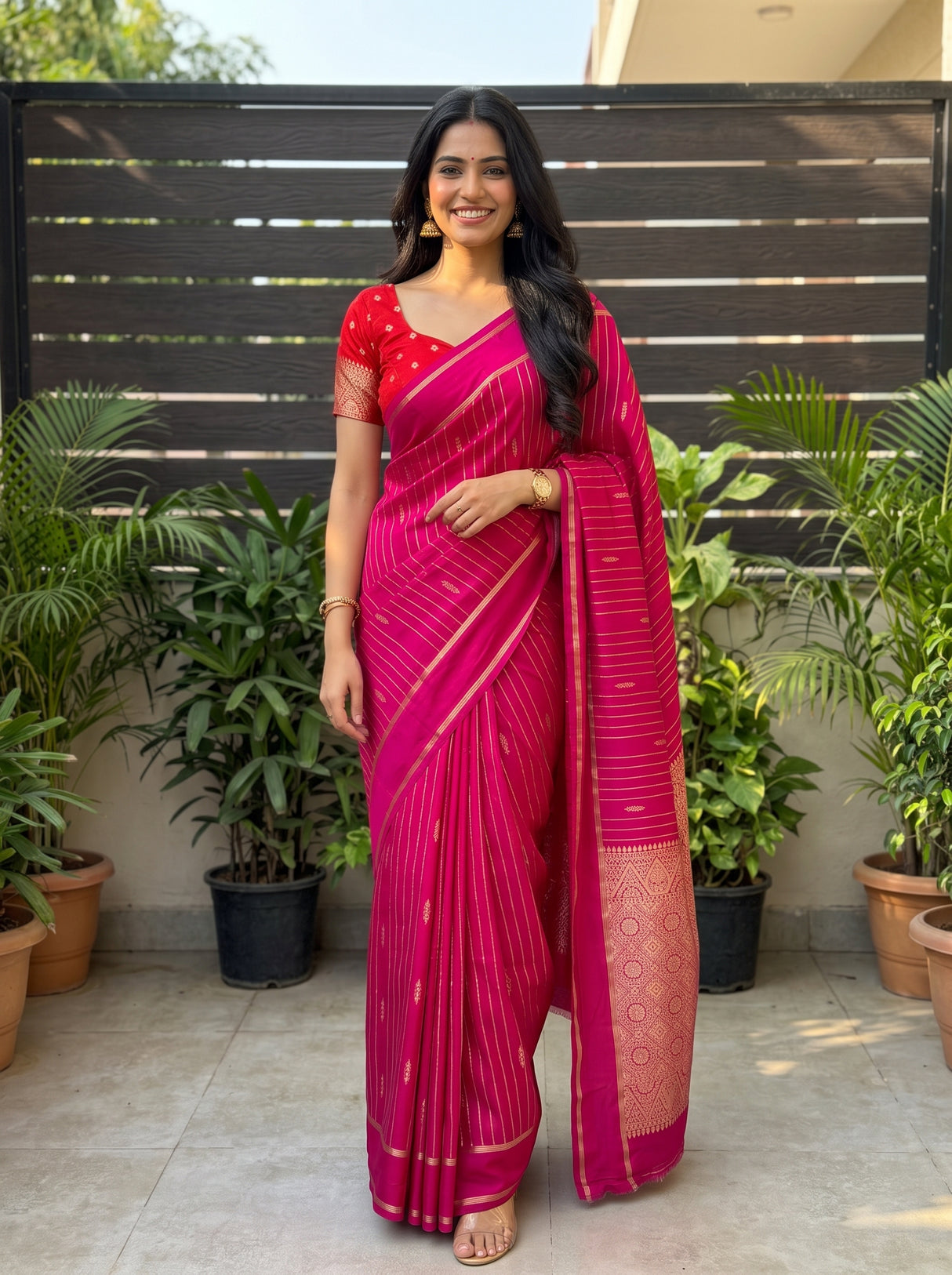 MIMOSA Rani Saree Saree — front view on mannequin