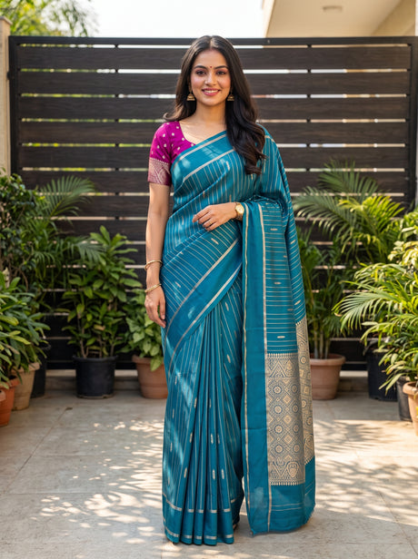 MIMOSA Sapphire Saree Saree — front view on mannequin