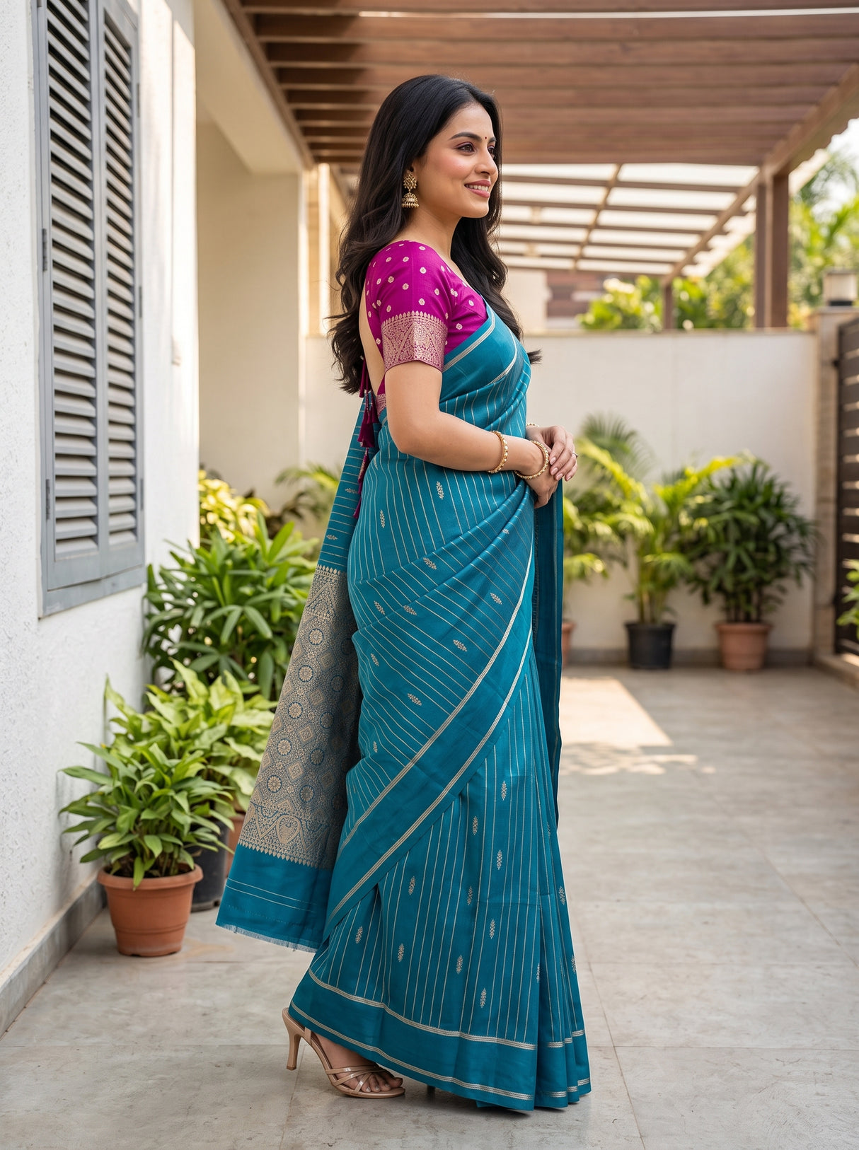 MIMOSA Sapphire Saree Saree — pose 3 styling detail