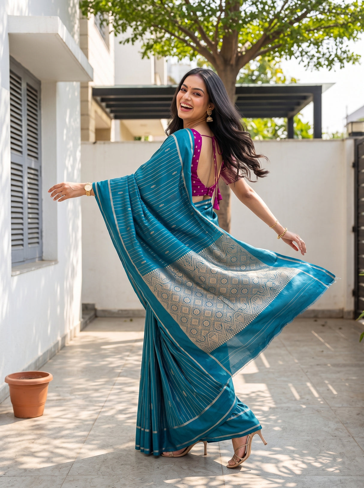MIMOSA Sapphire Saree Saree — pose 5 styling detail