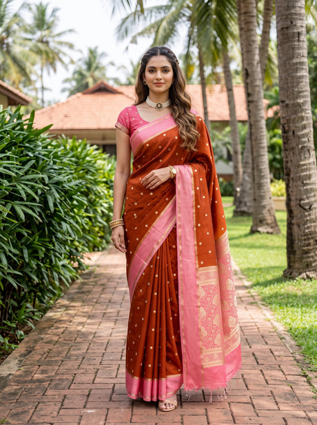 MIMOSA Mustard Mysore Silk crepe Saree — Full length model view
