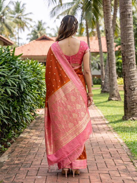 MIMOSA Mustard Mysore Silk crepe Saree — Close up of model's face and jewelry