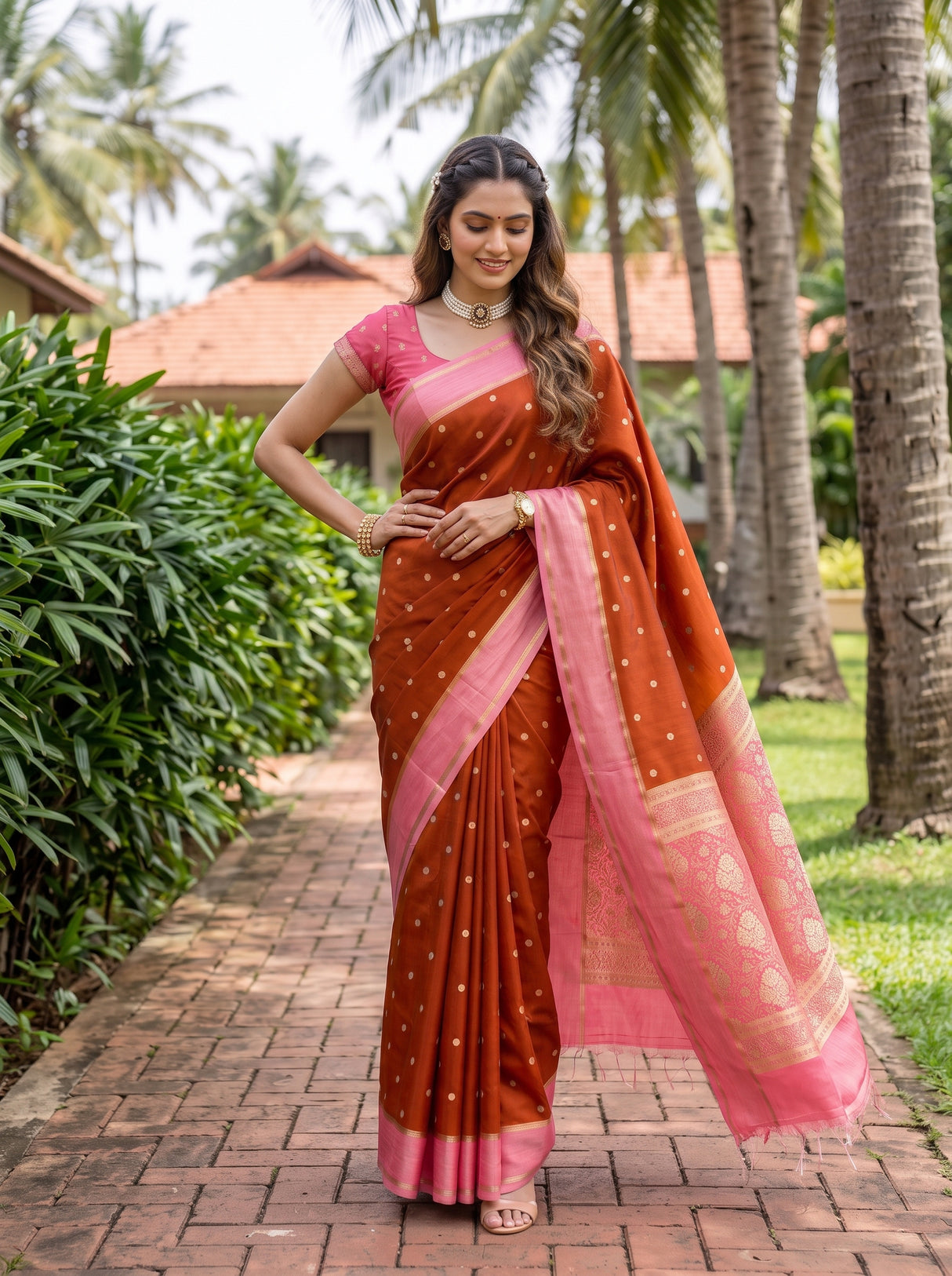 MIMOSA Mustard Mysore Silk crepe Saree — Close up of pallu design
