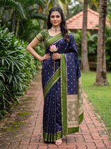 MIMOSA Navy Mysore Silk crepe Saree — Close up of pallu design