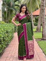 MIMOSA Olive Mysore Silk crepe Saree — Close up of pallu design