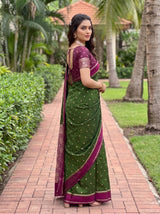 MIMOSA Olive Mysore Silk crepe Saree — Close up of model's feet