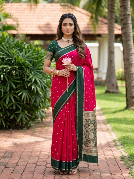 MIMOSA Red Mysore Silk crepe Saree — Full length model view