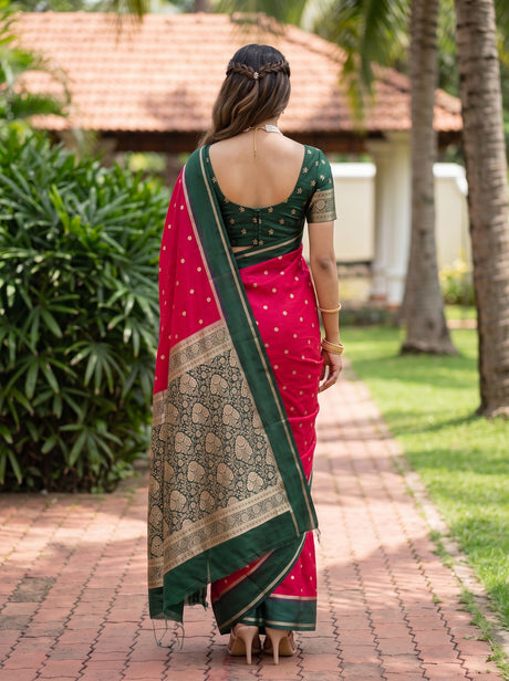 MIMOSA Red Mysore Silk crepe Saree — Close up of model's face and jewelry