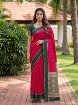 MIMOSA Red Mysore Silk crepe Saree — Close up of pallu design