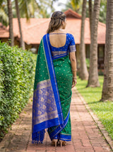 MIMOSA Rama Mysore Silk crepe Saree — Close up of model's face and jewelry
