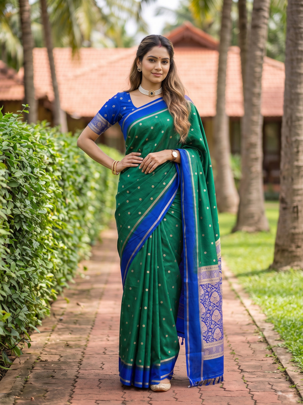 MIMOSA Rama Mysore Silk crepe Saree — Close up of pallu design