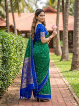 MIMOSA Rama Mysore Silk crepe Saree — Close up of model's feet