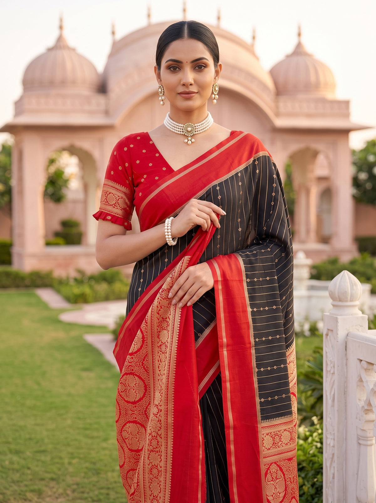 MIMOSA Black Mysore Silk Art Silk Saree — pose 10 styling detail