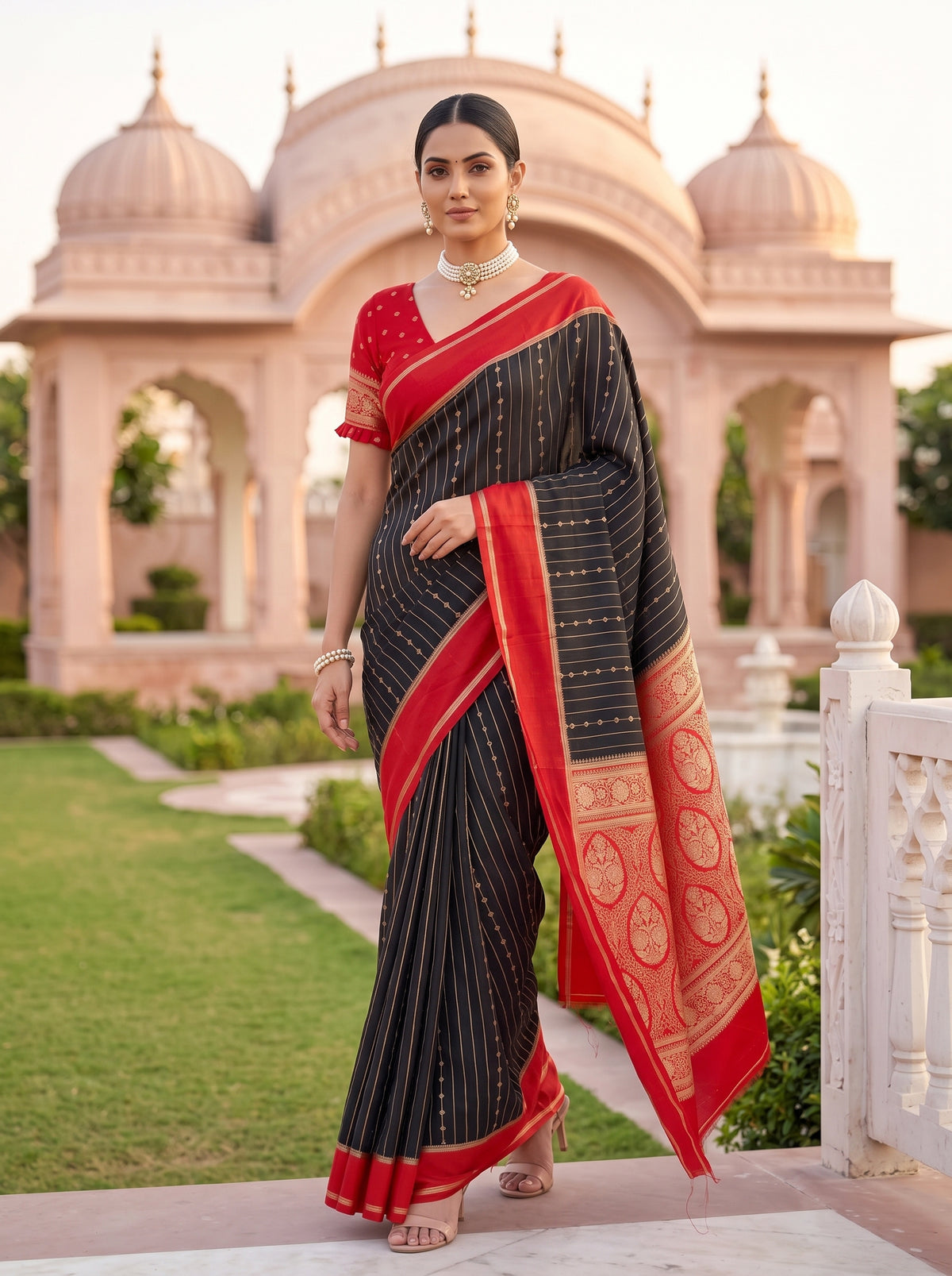 MIMOSA Black Mysore Silk Art Silk Saree — pose 6 styling detail