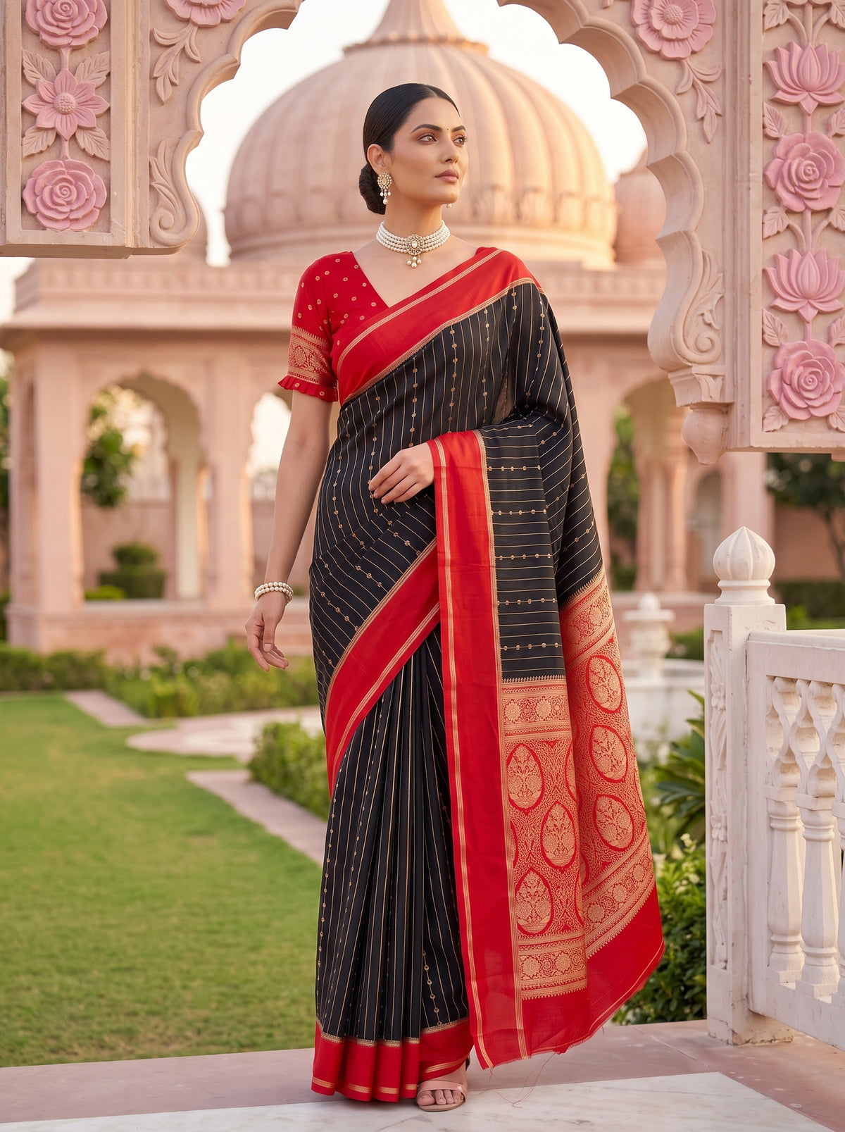 MIMOSA Black Mysore Silk Art Silk Saree — pose 7 styling detail