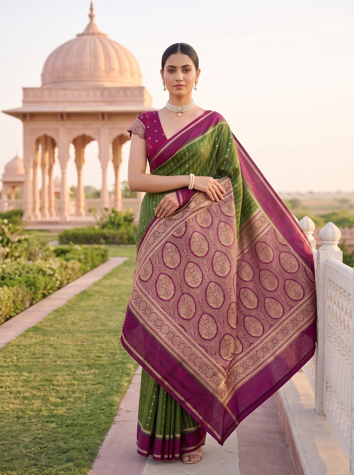 MIMOSA Olive Saree Saree — pose 10 styling detail