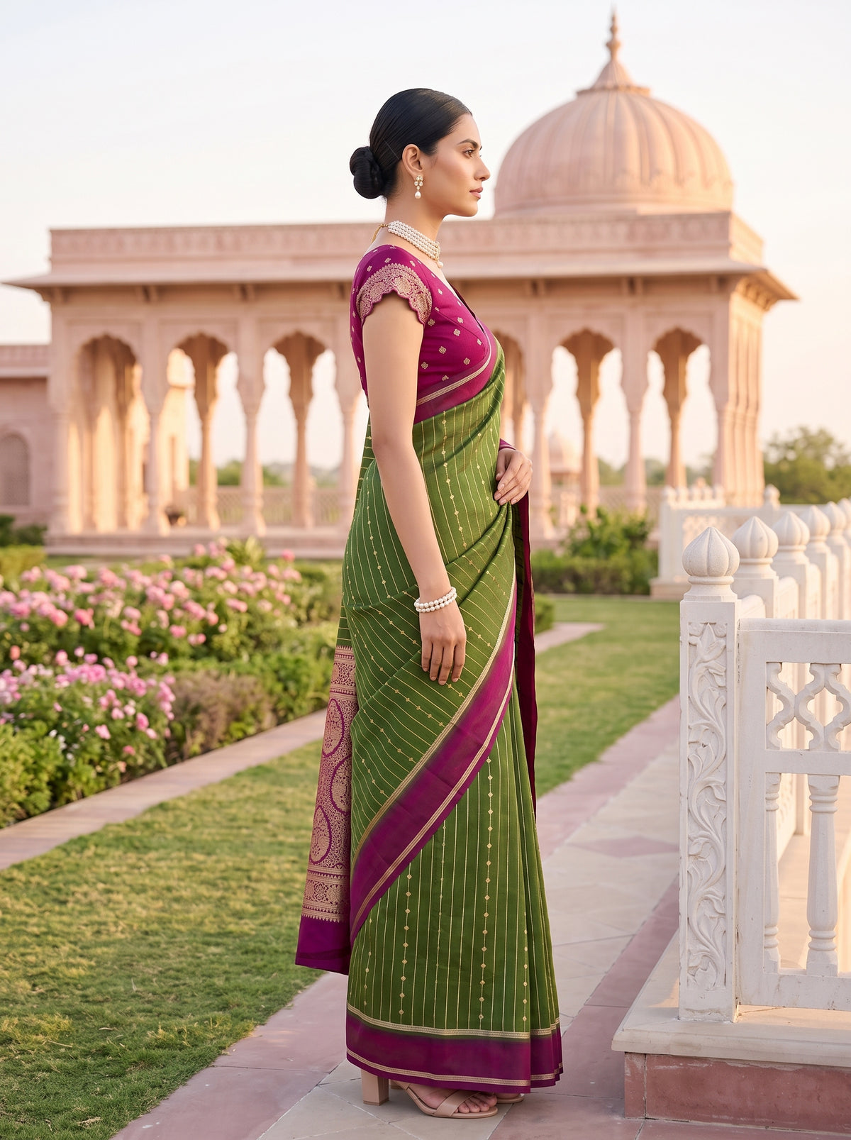 MIMOSA Olive Saree Saree — pose 3 styling detail