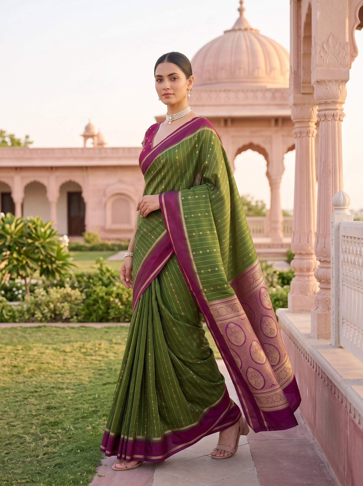 MIMOSA Olive Saree Saree — pose 6 styling detail