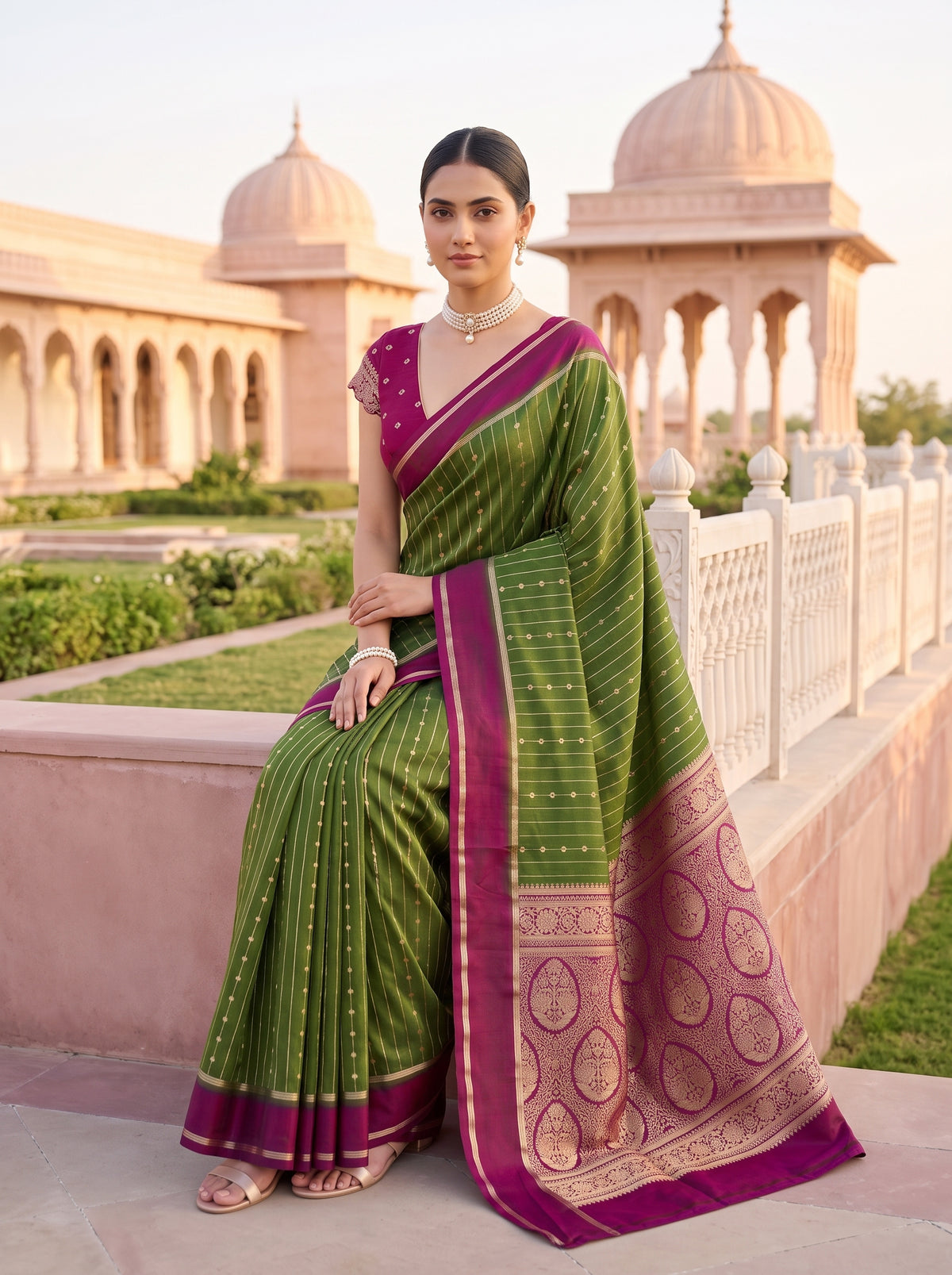 MIMOSA Olive Saree Saree — pose 8 styling detail