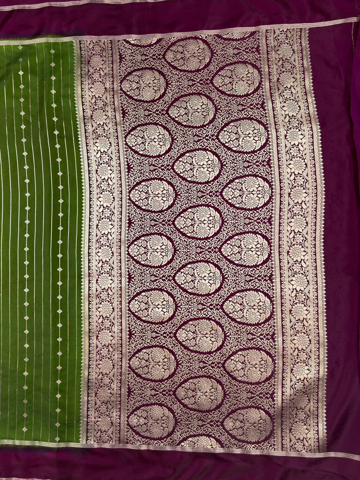 MIMOSA Olive Saree Saree — pallu and zari work detail