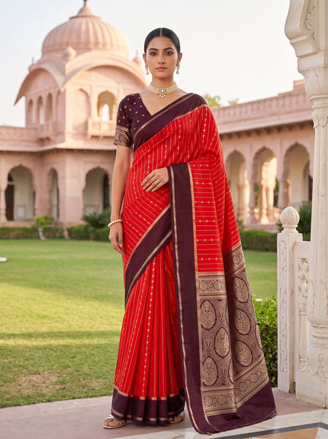 MIMOSA Orange Saree Saree — front view on mannequin