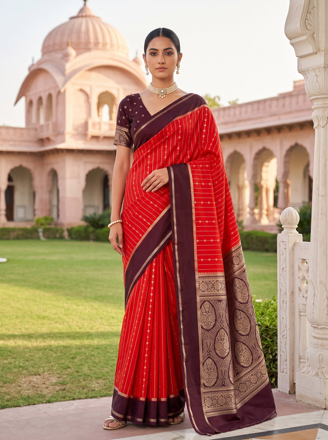MIMOSA Orange Saree Saree — front view on mannequin