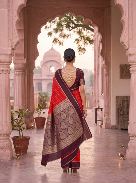 MIMOSA Orange Saree Saree — pose 2 styling detail