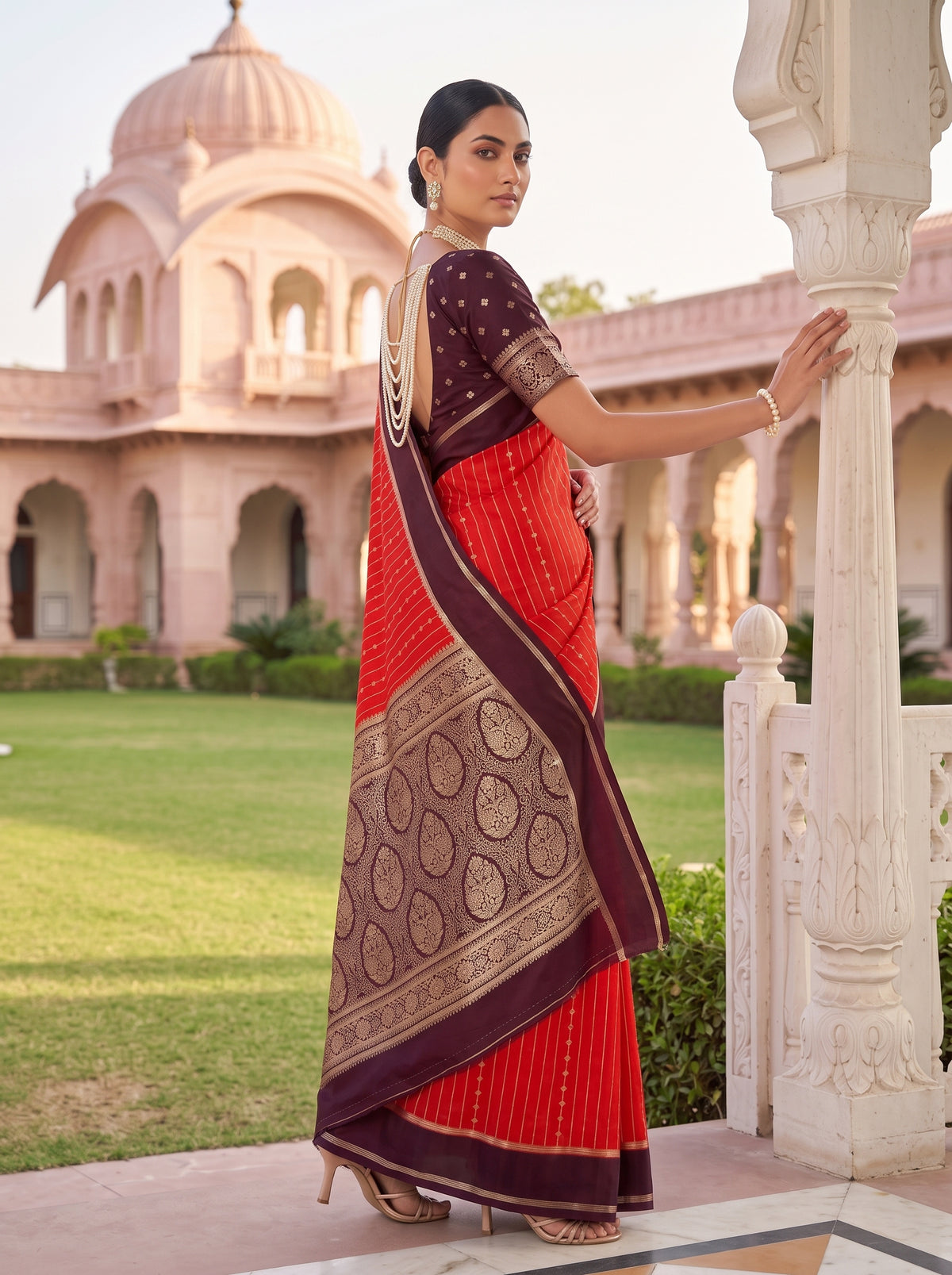 MIMOSA Orange Saree Saree — pose 4 styling detail