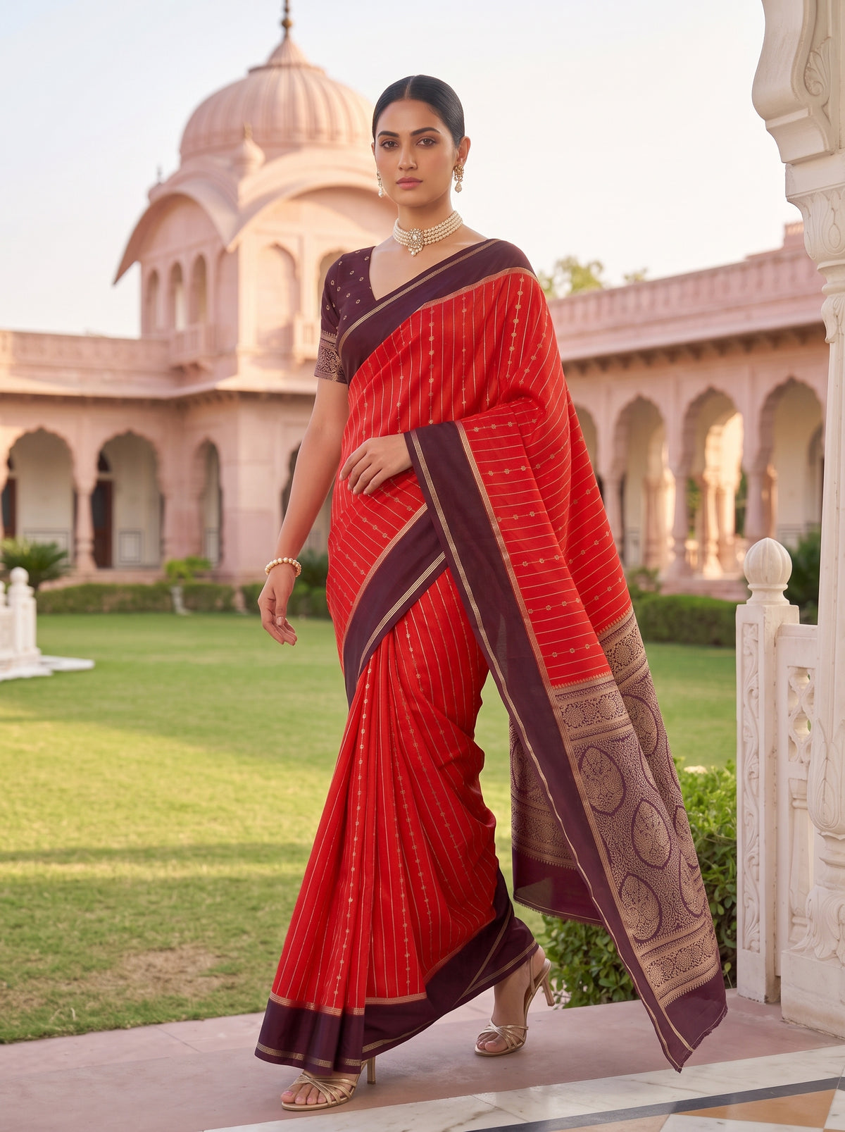 MIMOSA Orange Saree Saree — pose 6 styling detail