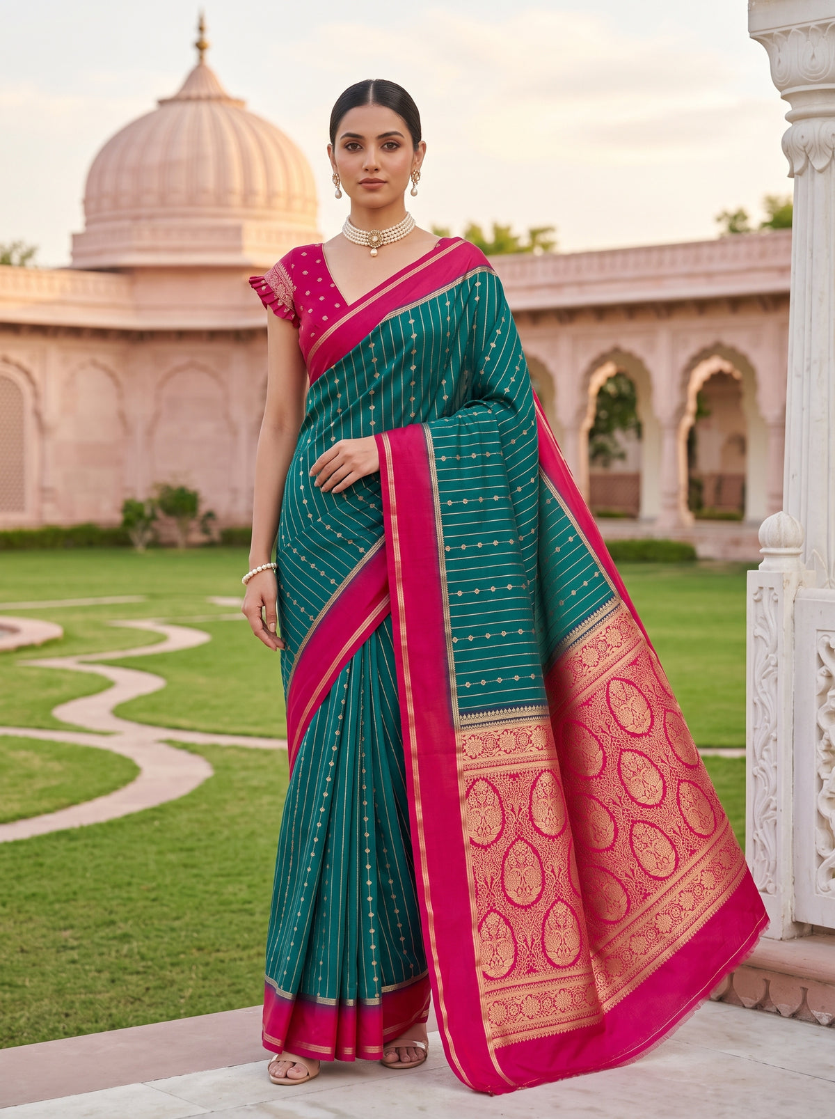 MIMOSA Sapphire Saree Saree — front view on mannequin