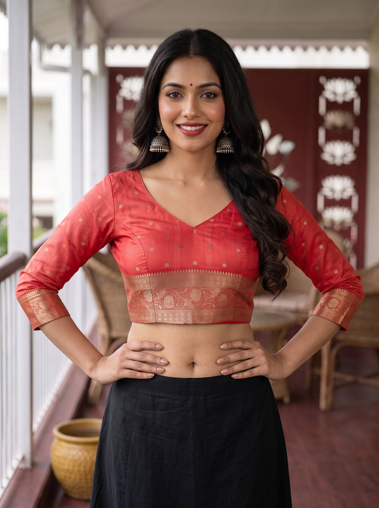 MIMOSA Bottle Green Saree Saree — blouse close-up
