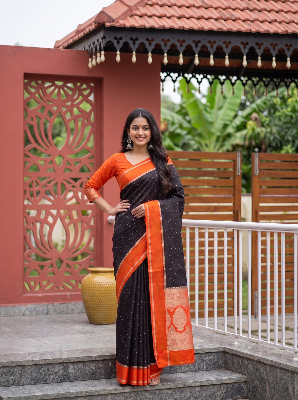 MIMOSA Chocolate Saree Saree — pose 4 styling detail