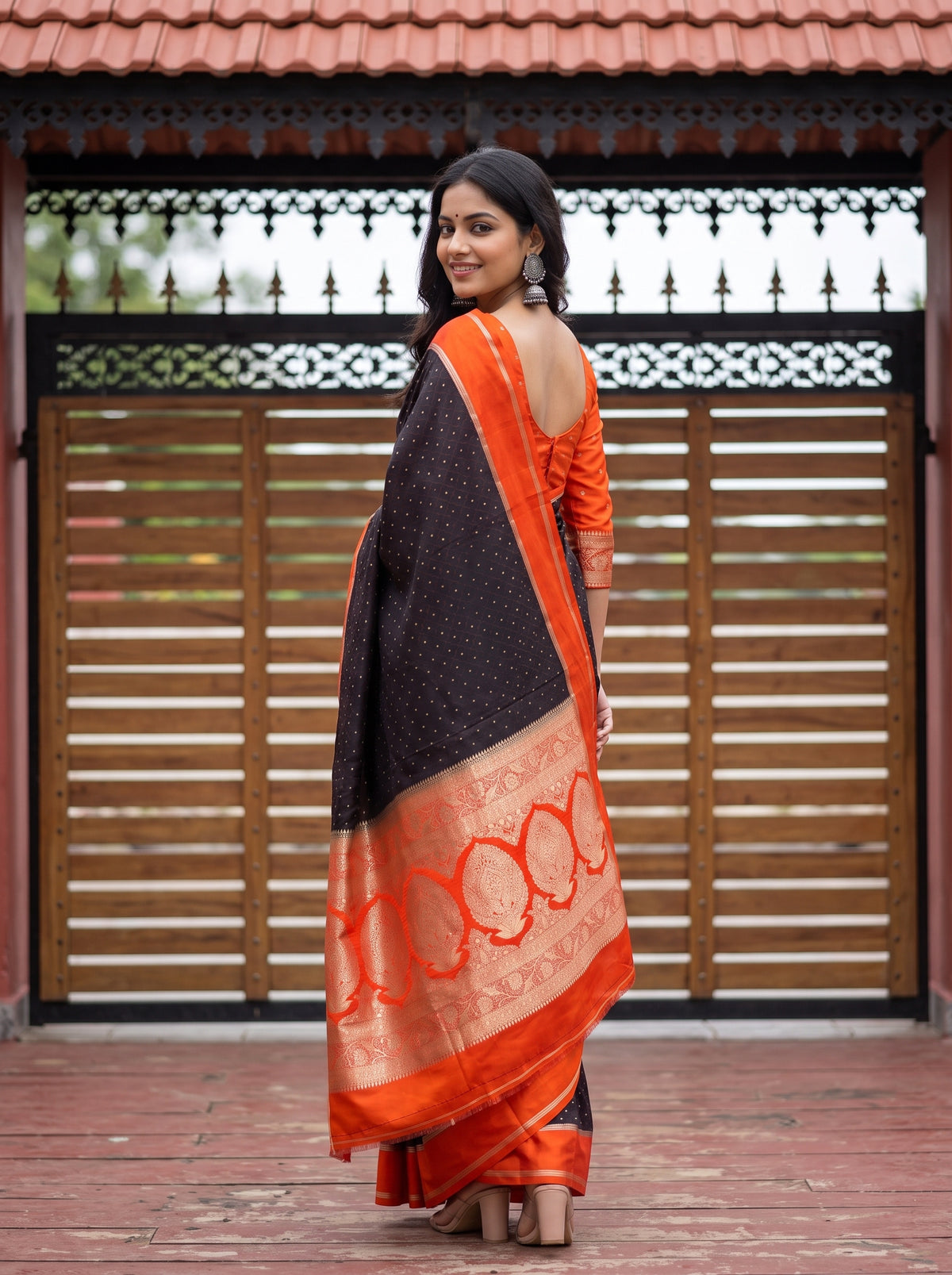 MIMOSA Chocolate Saree Saree — pose 7 styling detail