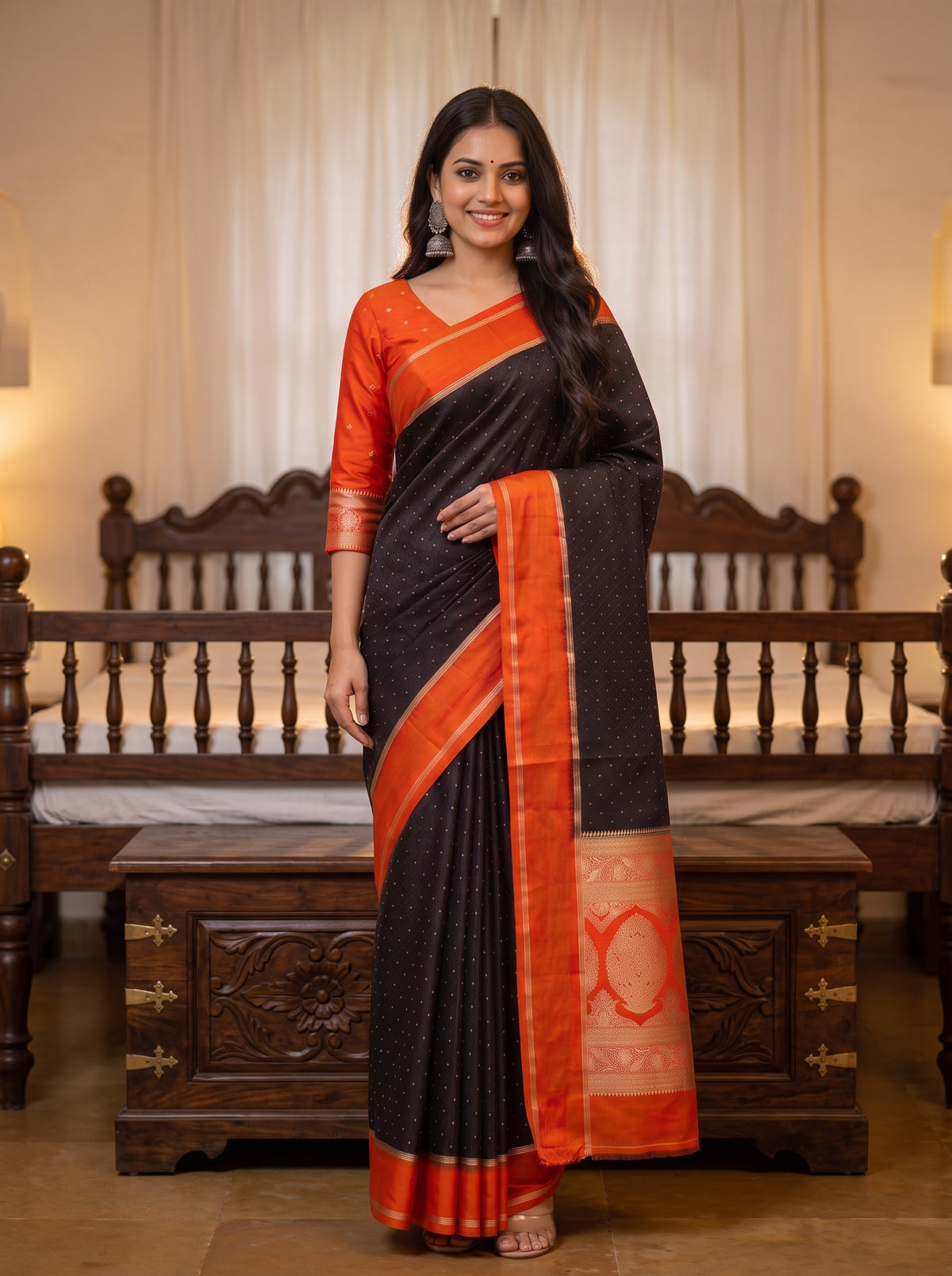 MIMOSA Chocolate Saree Saree — pose 9 styling detail