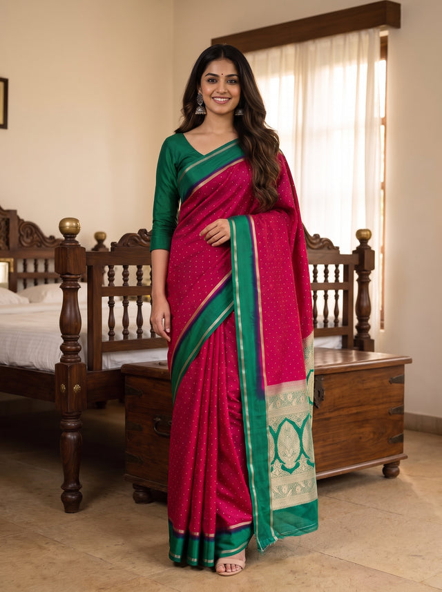 MIMOSA Rani Saree Saree — front view on mannequin