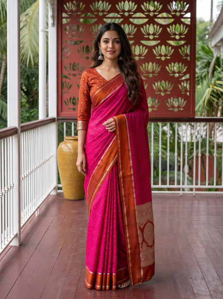 MIMOSA Strawberry Saree Saree — front view on mannequin