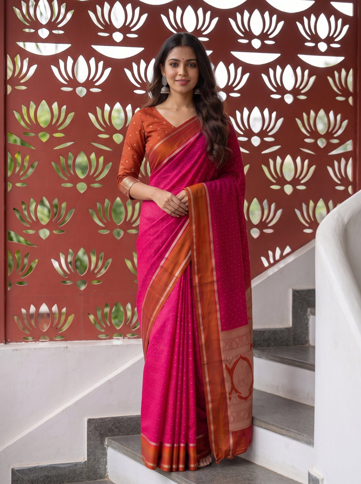 MIMOSA Strawberry Saree Saree — pose 10 styling detail