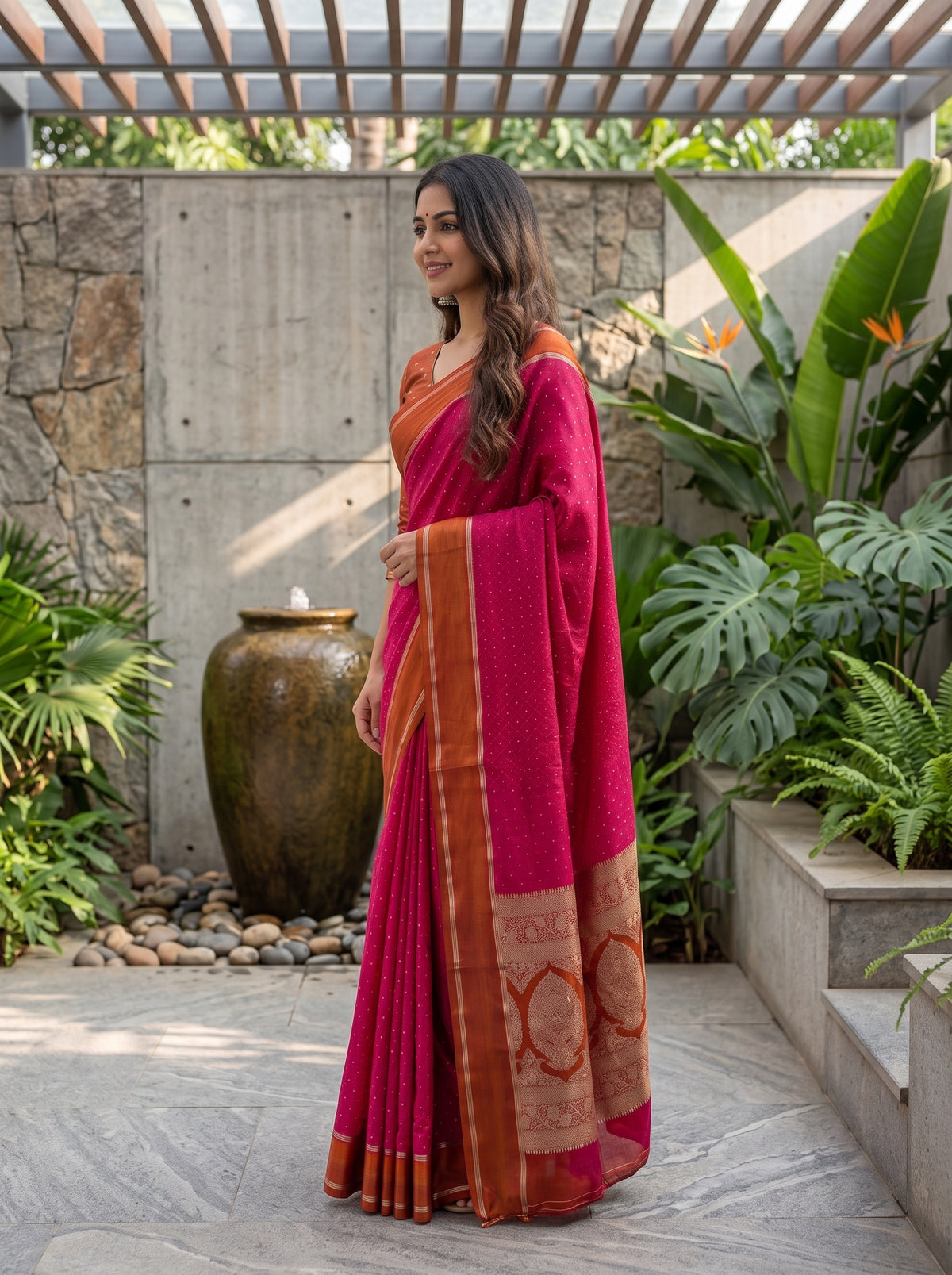 MIMOSA Strawberry Saree Saree — pose 3 styling detail