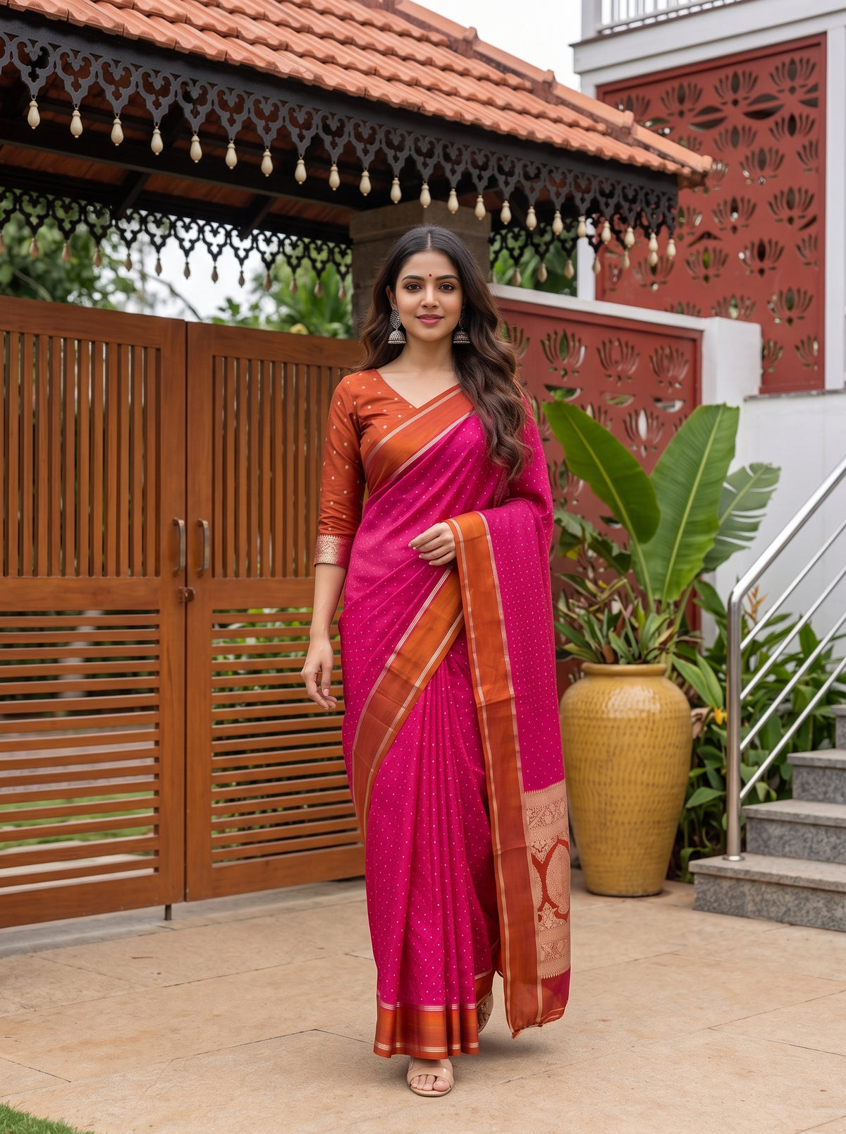 MIMOSA Strawberry Saree Saree — pose 6 styling detail