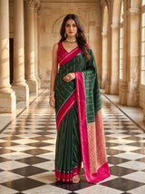 MIMOSA Bottle Green Saree Saree — front view on mannequin