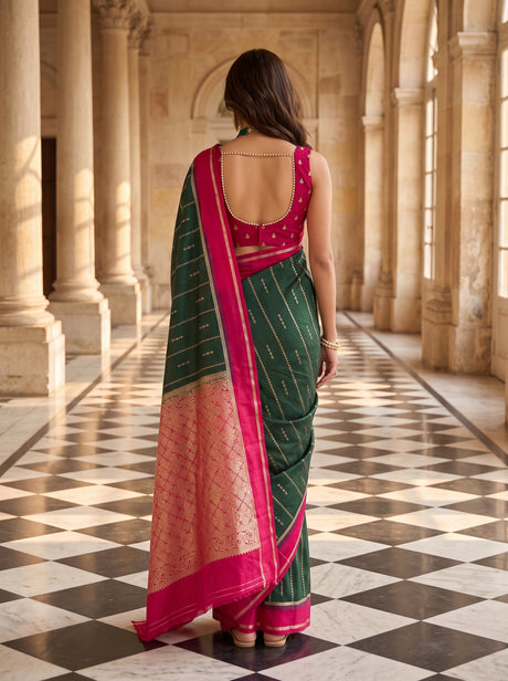 MIMOSA Bottle Green Saree Saree — pose 2 styling detail