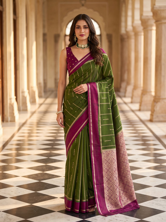 MIMOSA Olive Saree Saree — front view on mannequin