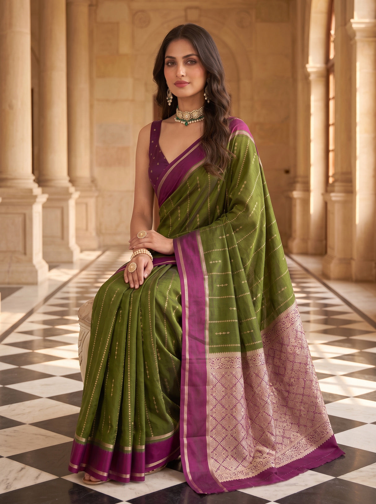 MIMOSA Olive Saree Saree — pose 10 styling detail