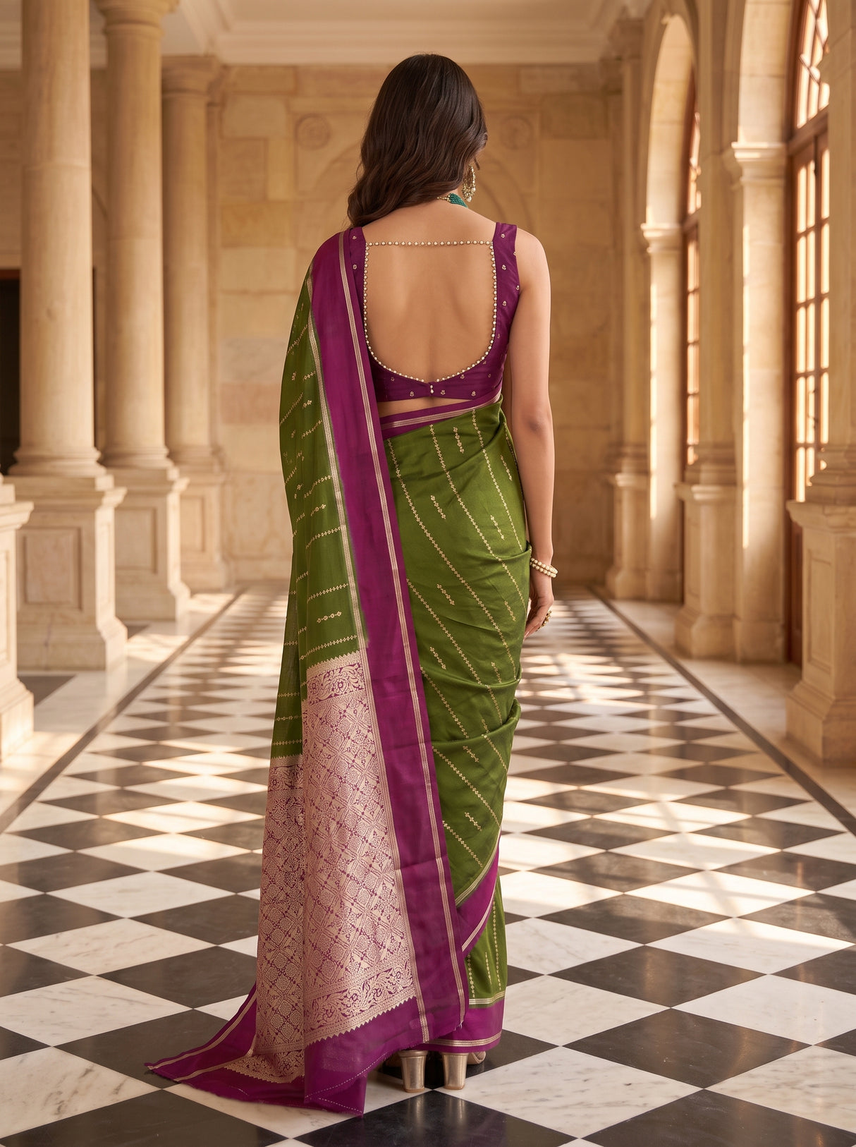 MIMOSA Olive Saree Saree — pose 2 styling detail